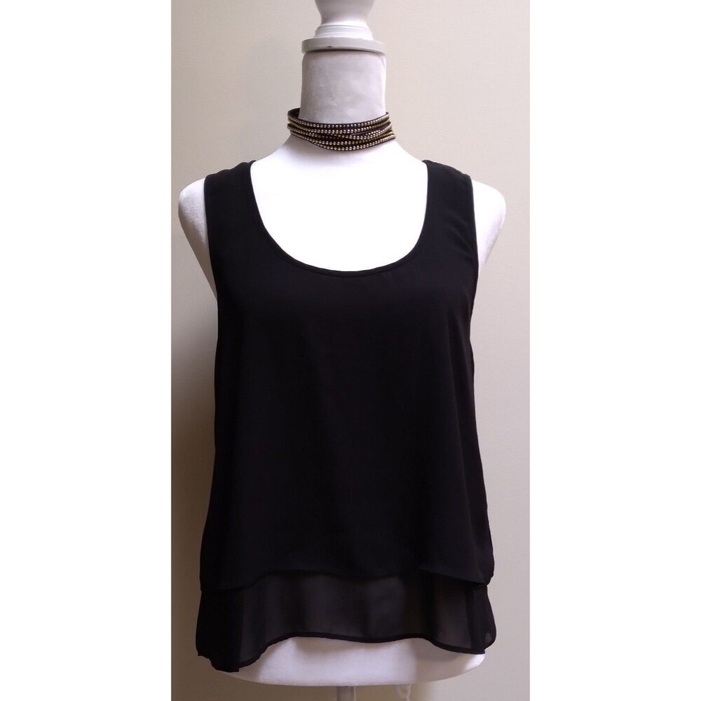 Forever 21 Black Chiffon Ruffle Tiered Tank Top Size Small
